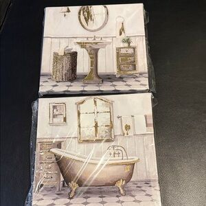 Bathroom Wall Art Set with Gold Accents – 2 Pieces
